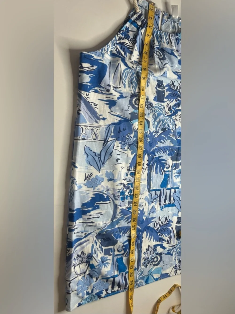 London Times NWT Blue and White Tropical Halter Dress Sz 10 Resortwear Linen